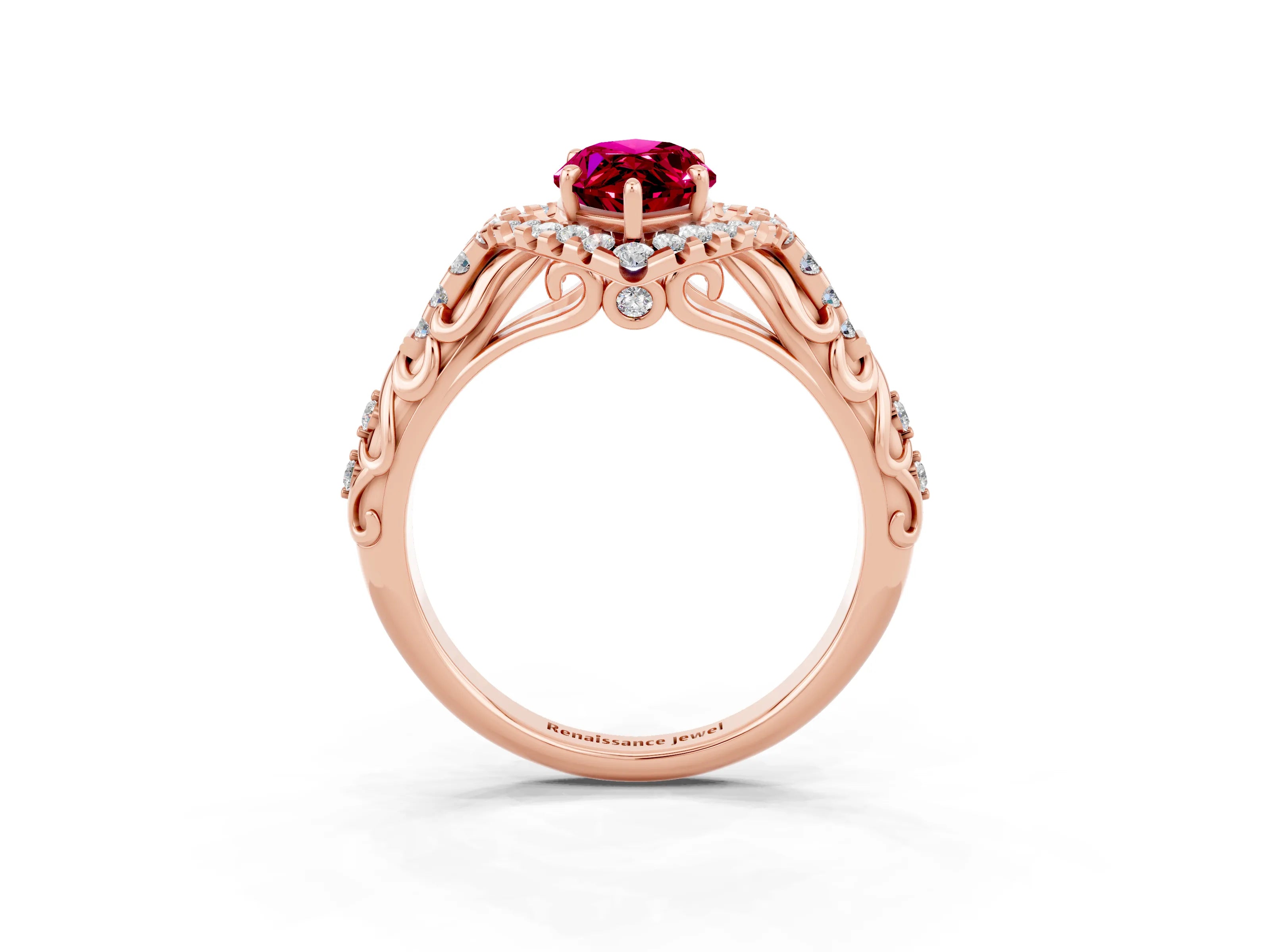 Rose gold Marquise Cut Garnet Solitaire Ring with Hidden Halo and Pavé Band_15