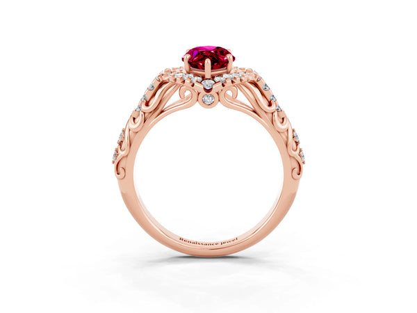 Rose gold Marquise Cut Garnet Solitaire Ring with Hidden Halo and Pavé Band