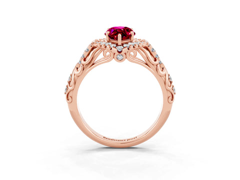 Rose gold Marquise Cut Garnet Solitaire Ring with Hidden Halo and Pavé Band_15