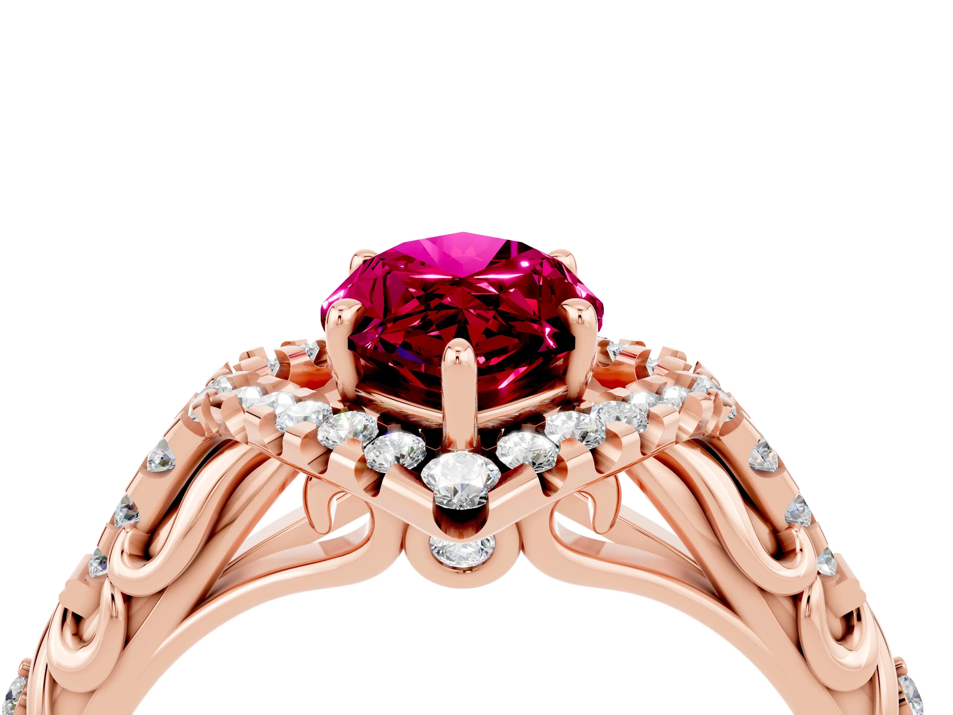 Rose gold Marquise Cut Garnet Solitaire Ring with Hidden Halo and Pavé Band_16