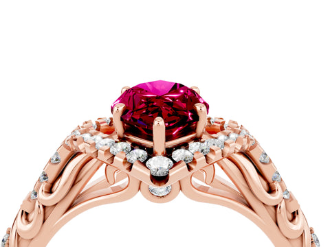 Rose gold Marquise Cut Garnet Solitaire Ring with Hidden Halo and Pavé Band_16
