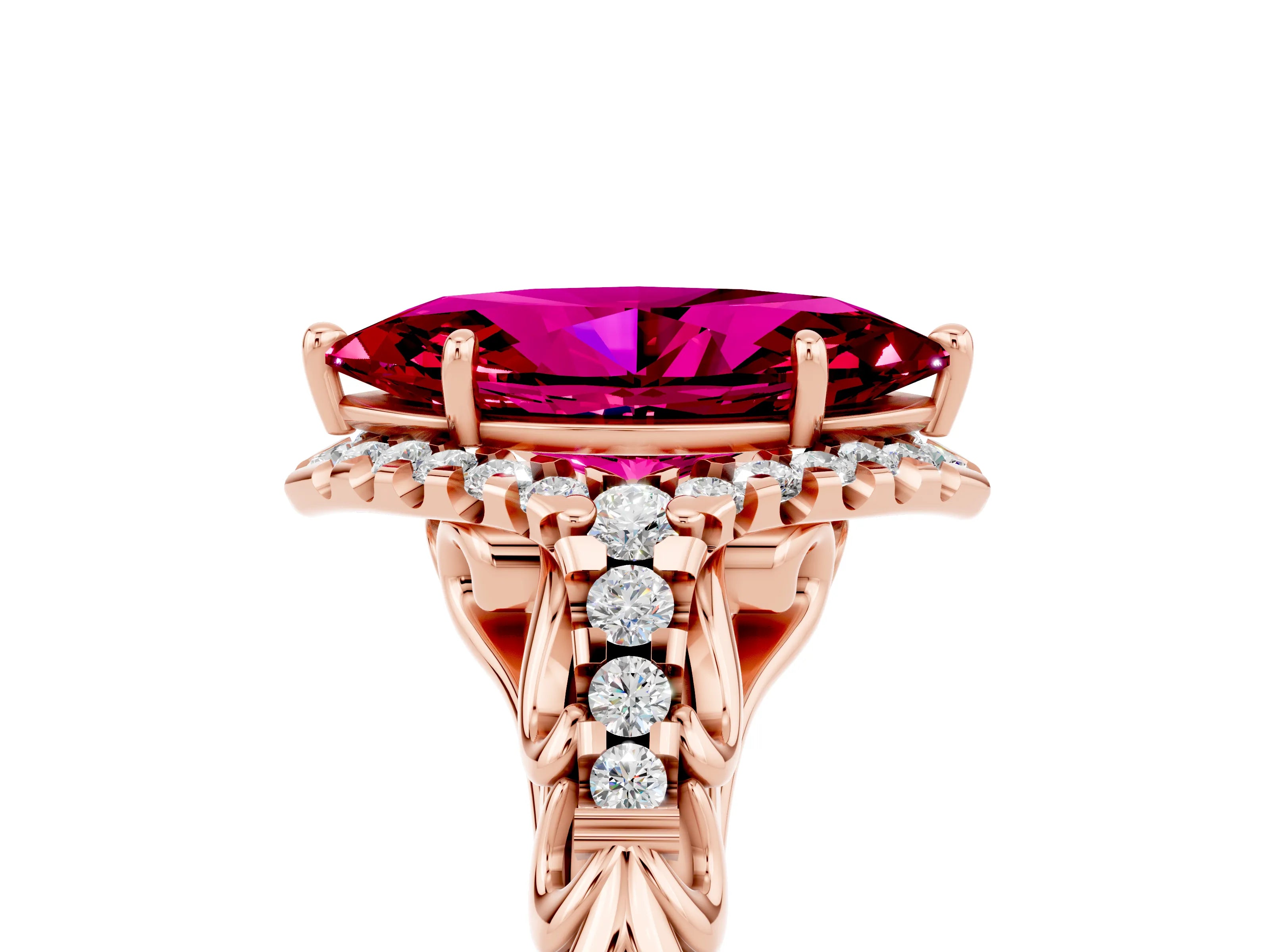 Rose gold Marquise Cut Garnet Solitaire Ring with Hidden Halo and Pavé Band_17