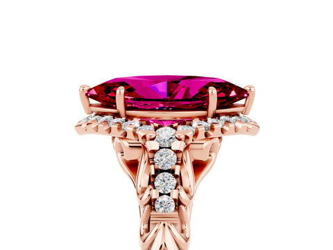 Rose gold Marquise Cut Garnet Solitaire Ring with Hidden Halo and Pavé Band_17
