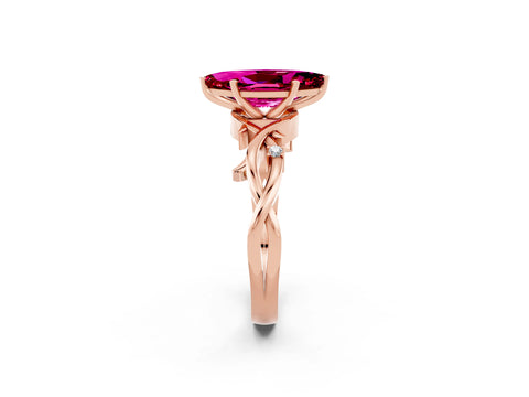 Rose gold Marquise Cut Garnet Solitaire Ring with Milgrain Pavé Band and Four-Prong Setting_14