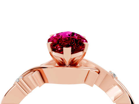 Rose gold Marquise Cut Garnet Solitaire Ring with Milgrain Pavé Band and Four-Prong Setting_16