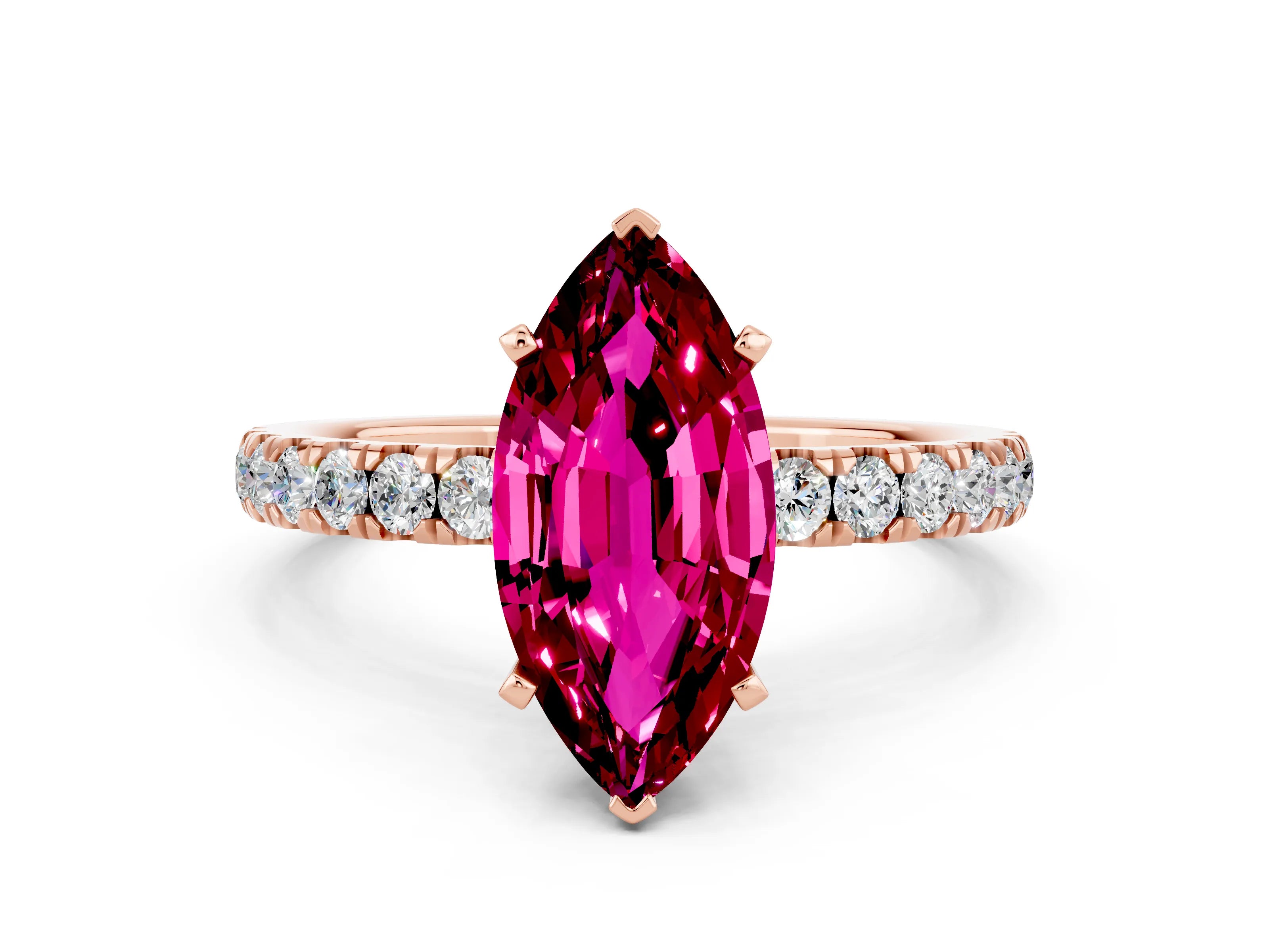 Rose gold Marquise Cut Garnet Solitaire Ring with Pavé Accents and Four-Prong Setting