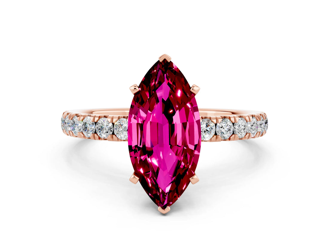 Rose gold Marquise Cut Garnet Solitaire Ring with Pavé Accents and Four-Prong Setting