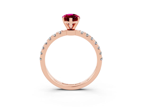 Rose gold Marquise Cut Garnet Solitaire Ring with Pavé Accents and Four-Prong Setting