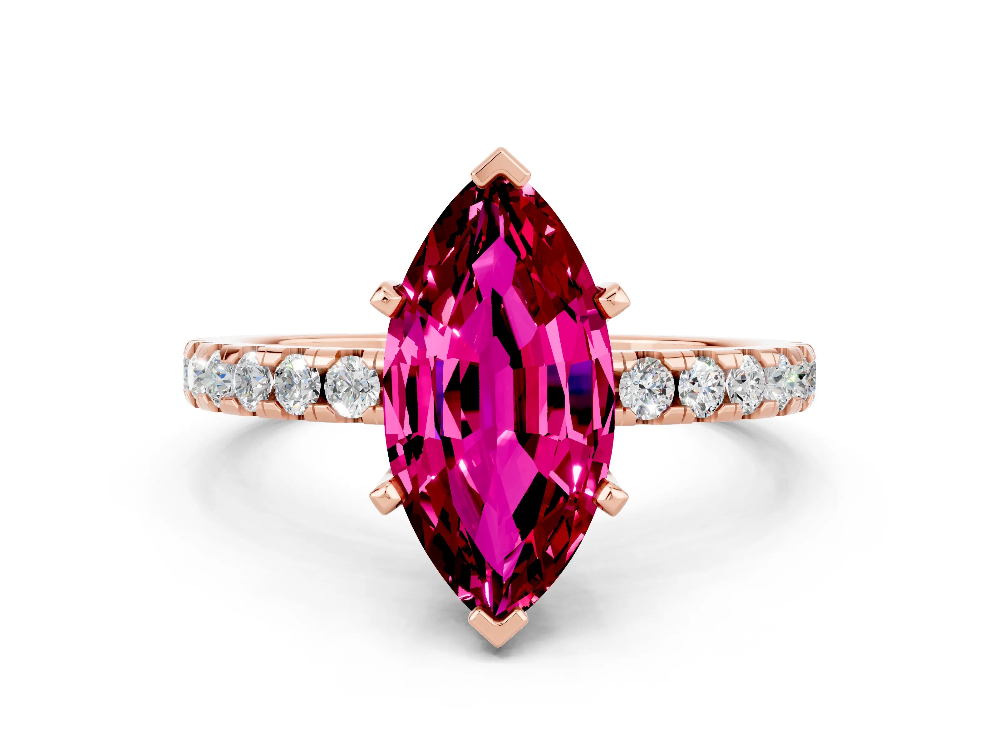 Rose gold Marquise Cut Garnet Solitaire Ring with Pavé Band and Four-Prong Setting_24