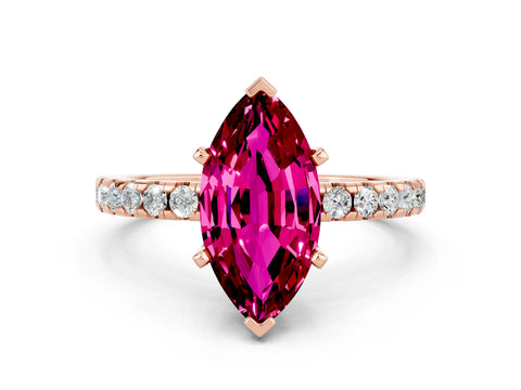 Rose gold Marquise Cut Garnet Solitaire Ring with Pavé Band and Four-Prong Setting_24