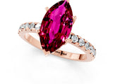 Rose gold Marquise Cut Garnet Solitaire Ring with Pavé Band and Four-Prong Setting_25