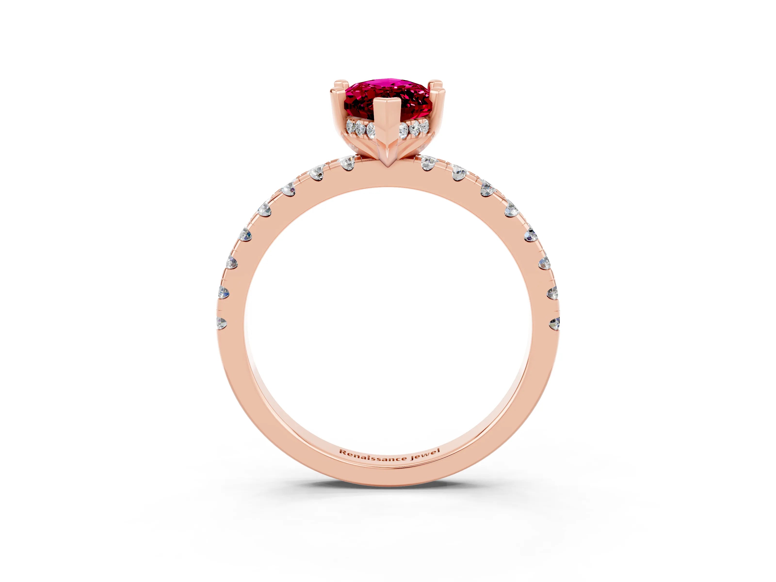 Rose gold Marquise Cut Garnet Solitaire Ring with Pavé Band and Four-Prong Setting_27
