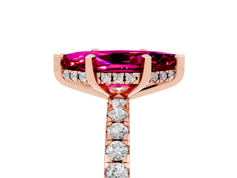 Rose gold Marquise Cut Garnet Solitaire Ring with Pavé Band and Four-Prong Setting_29