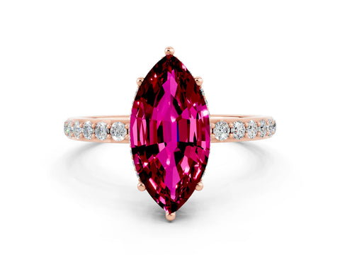 Rose gold Marquise Cut Garnet Solitaire Ring with Pavé Band and Hidden Halo_12