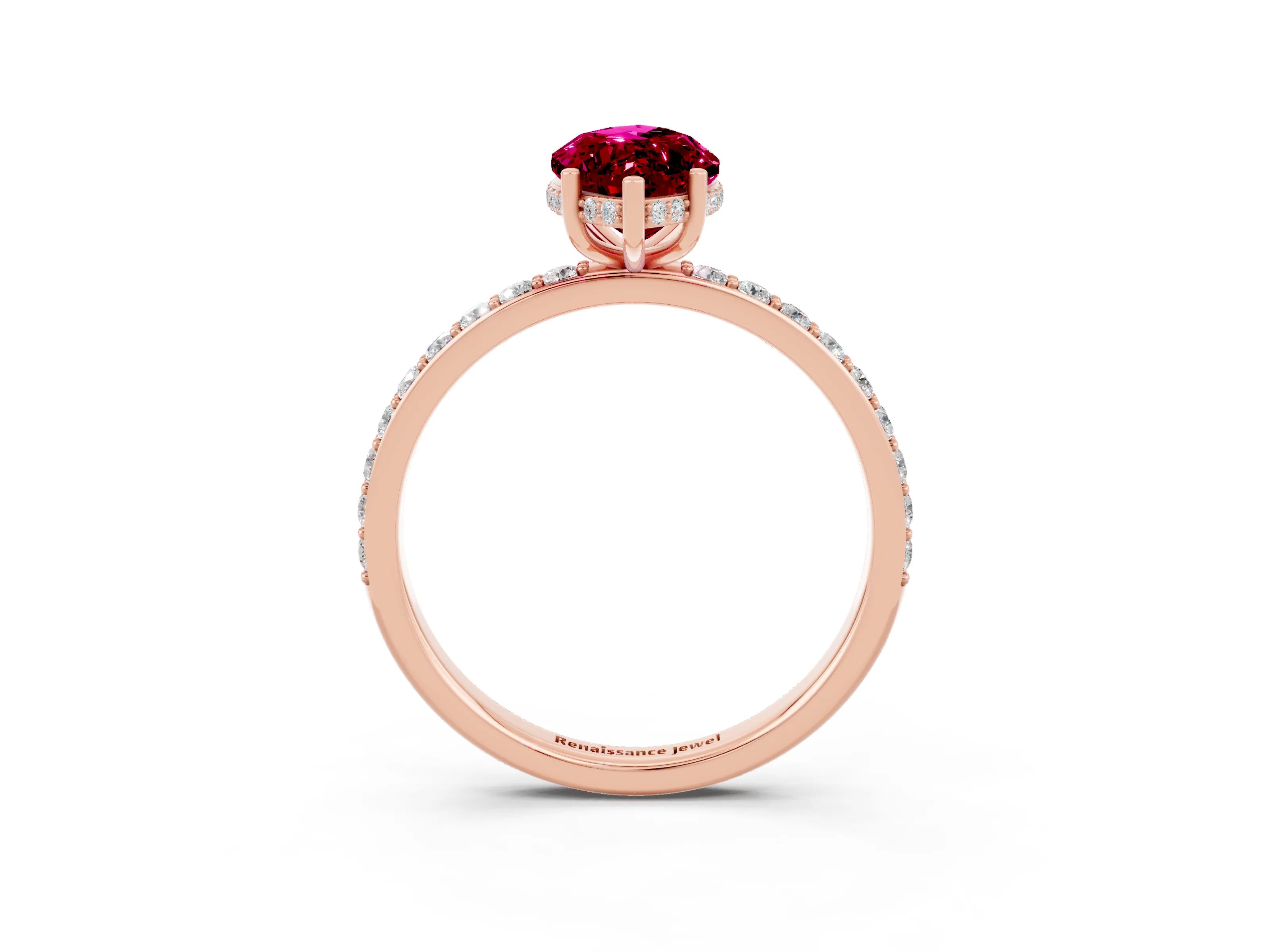 Rose gold Marquise Cut Garnet Solitaire Ring with Pavé Band and Hidden Halo_15