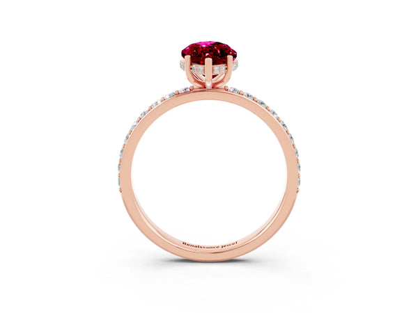 Rose gold Marquise Cut Garnet Solitaire Ring with Pavé Band and Hidden Halo