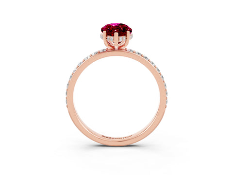 Rose gold Marquise Cut Garnet Solitaire Ring with Pavé Band and Hidden Halo_15