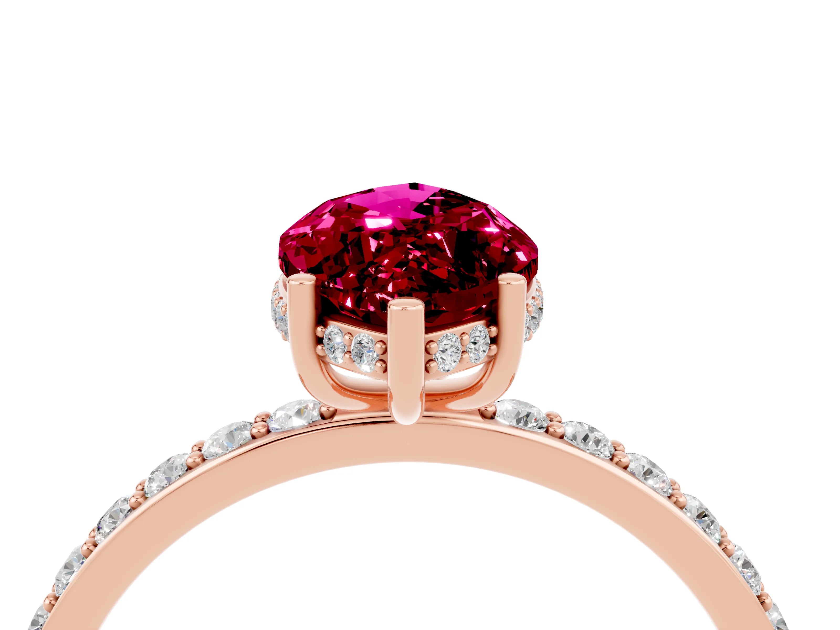 Rose gold Marquise Cut Garnet Solitaire Ring with Pavé Band and Hidden Halo_16