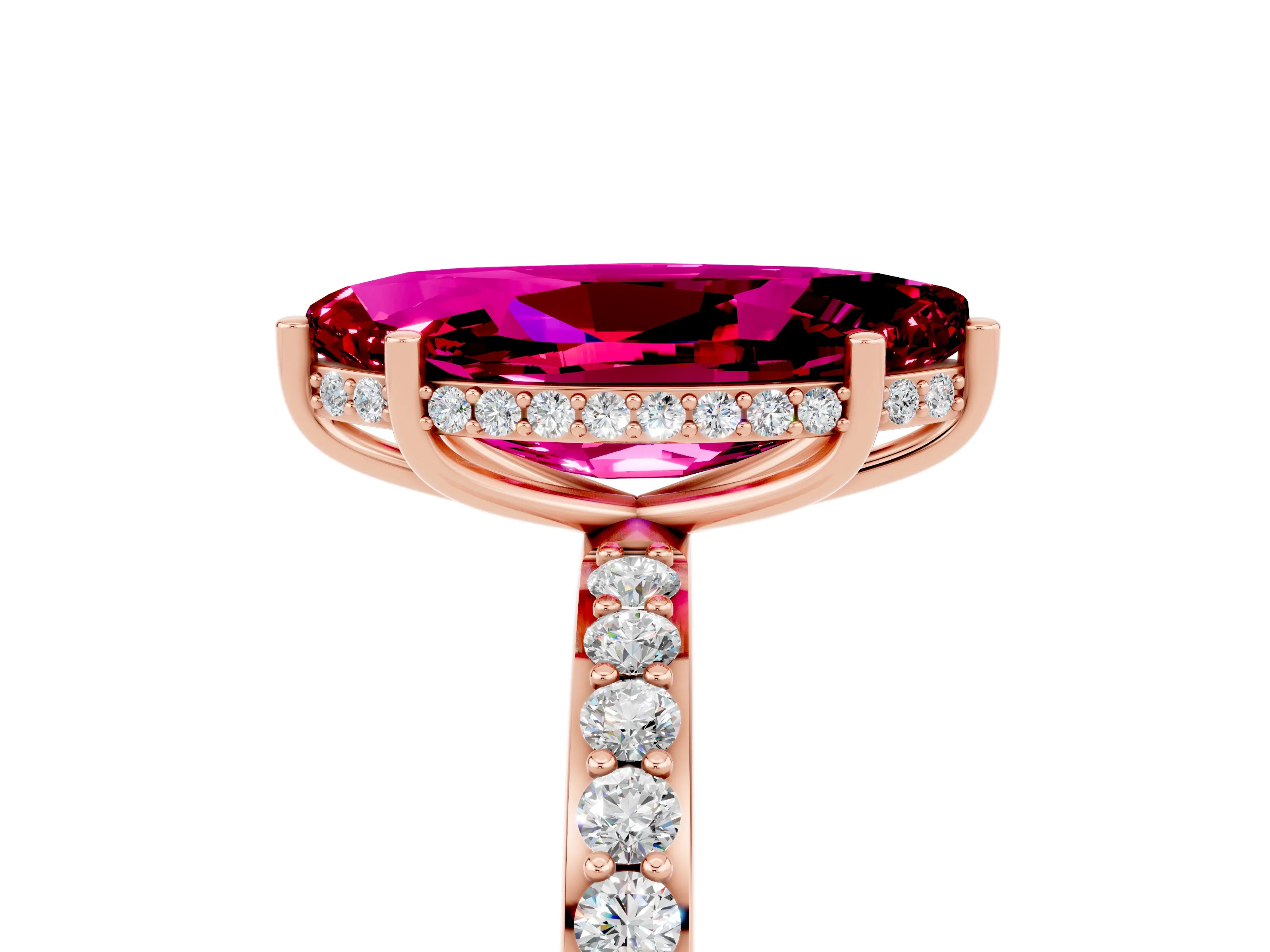 Rose gold Marquise Cut Garnet Solitaire Ring with Pavé Band and Hidden Halo_17