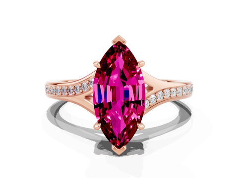 Rose gold Marquise Cut Garnet Solitaire Ring with Pavé Band and Prong Setting_12
