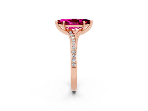 Rose gold Marquise Cut Garnet Solitaire Ring with Pavé Band and Prong Setting_14