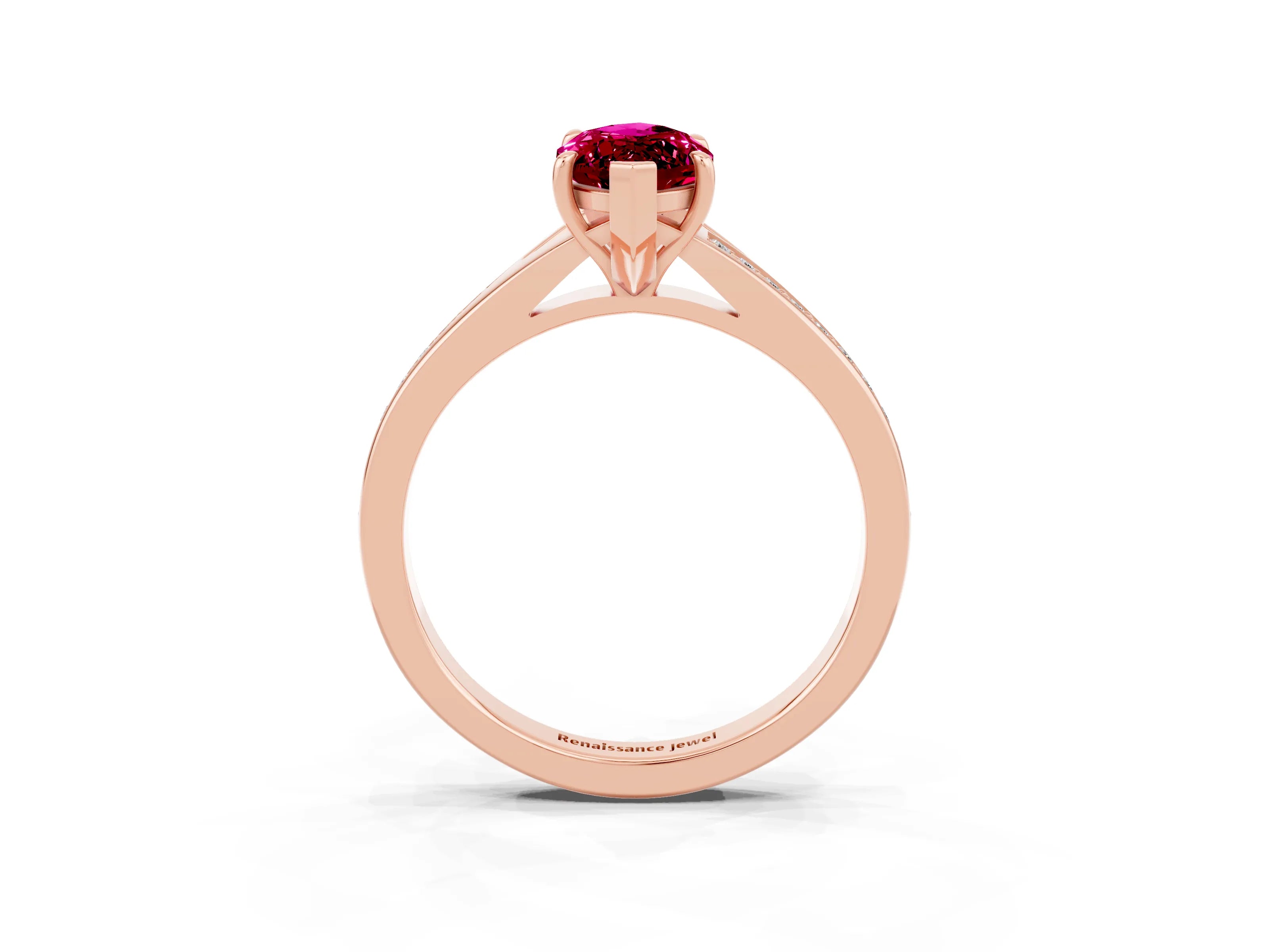 Rose gold Marquise Cut Garnet Solitaire Ring with Pavé Band and Prong Setting_15