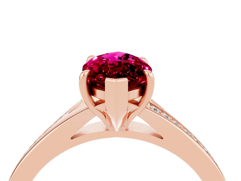 Rose gold Marquise Cut Garnet Solitaire Ring with Pavé Band and Prong Setting_16