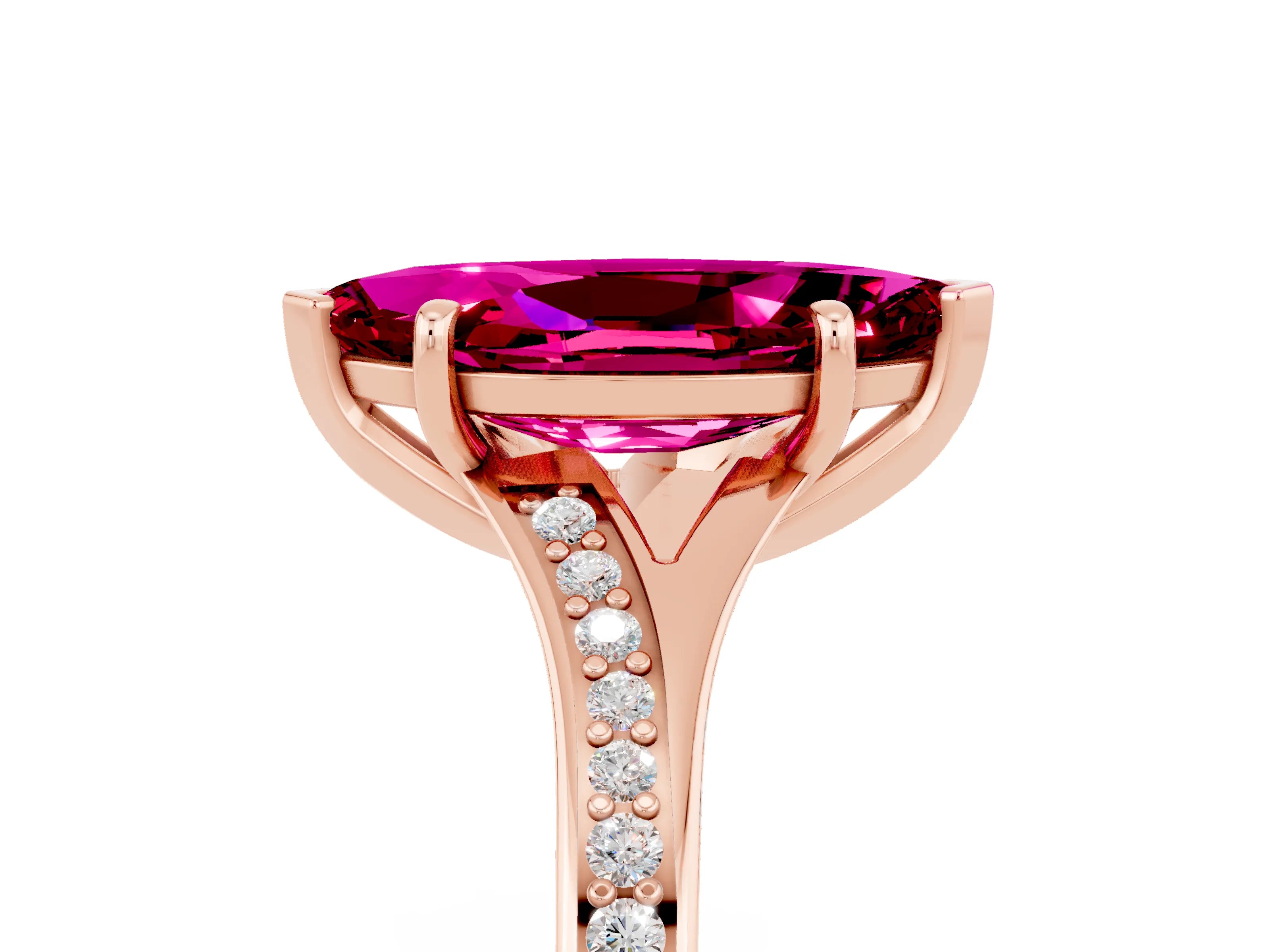 Rose gold Marquise Cut Garnet Solitaire Ring with Pavé Band and Prong Setting_17