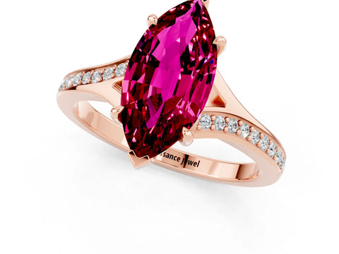 Rose gold Marquise Cut Garnet Solitaire Ring with Pavé Band and Prong Setting_1