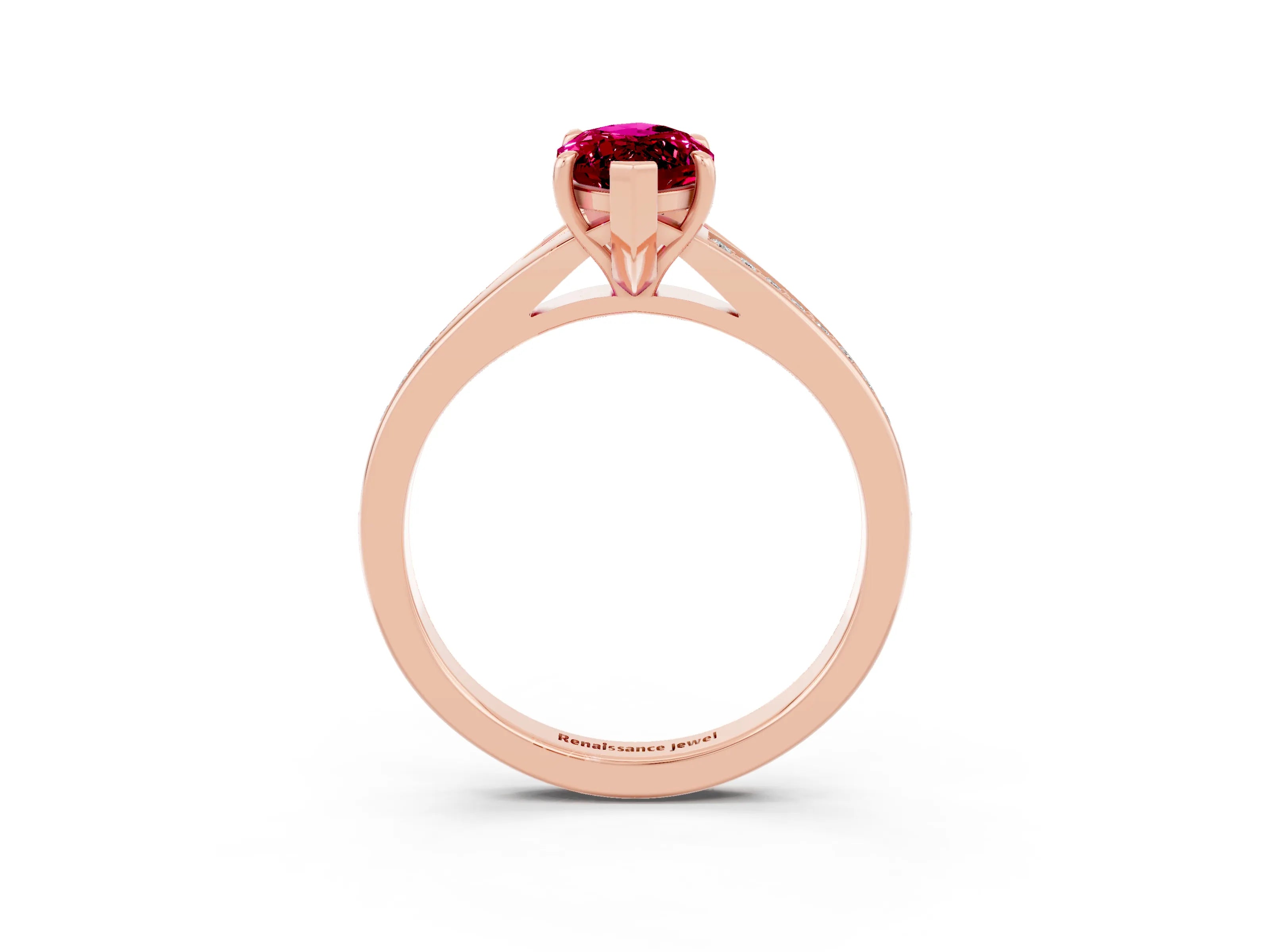 Rose gold Marquise Cut Garnet Solitaire Ring with Pavé Band and Prong Setting_3