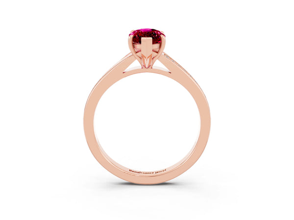 Rose gold Marquise Cut Garnet Solitaire Ring with Pavé Band and Prong Setting