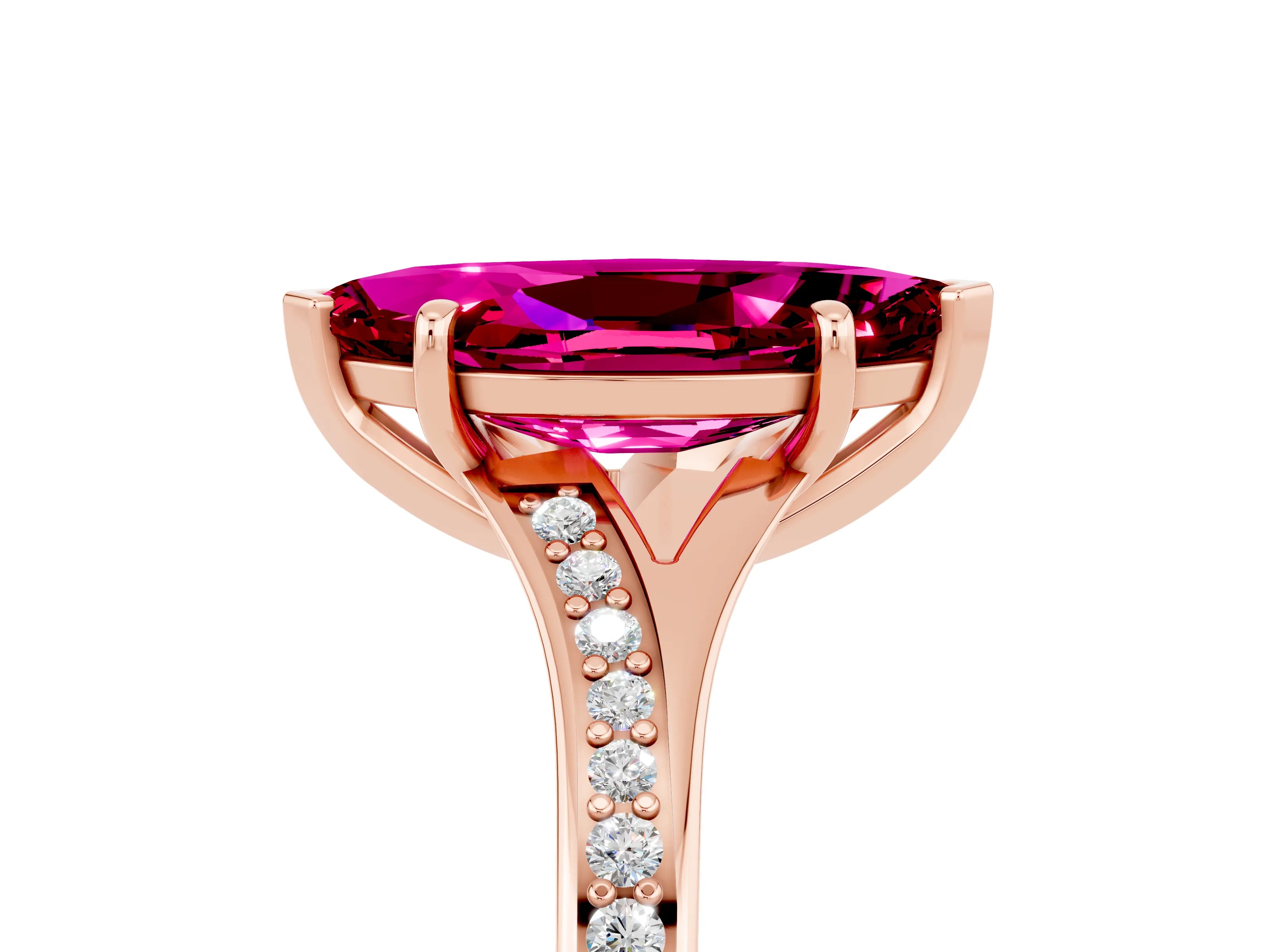 Rose gold Marquise Cut Garnet Solitaire Ring with Pavé Band and Prong Setting_5