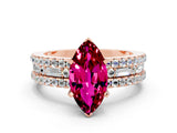 Rose gold Marquise Cut Garnet Solitaire Ring with Pavé and Channel Set Band