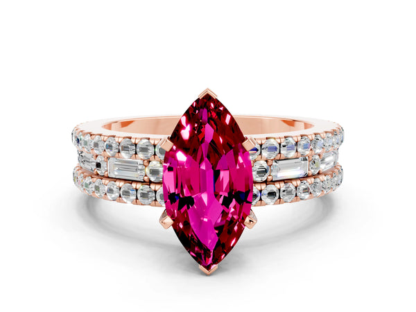 Rose gold Marquise Cut Garnet Solitaire Ring with Pavé and Channel Set Band