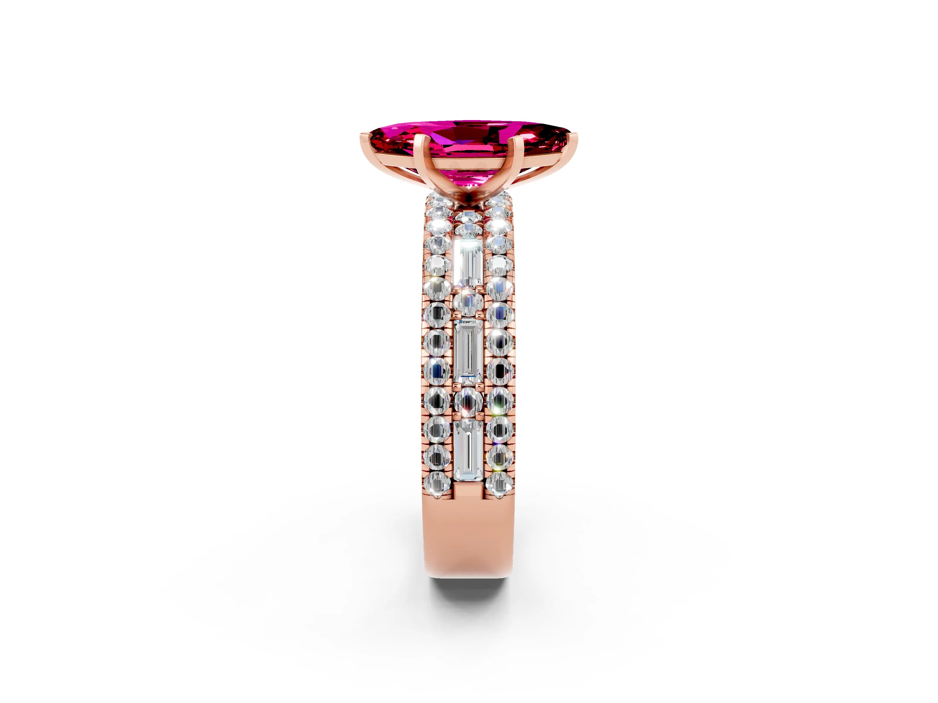 Rose gold Marquise Cut Garnet Solitaire Ring with Pavé and Channel Set Band_2