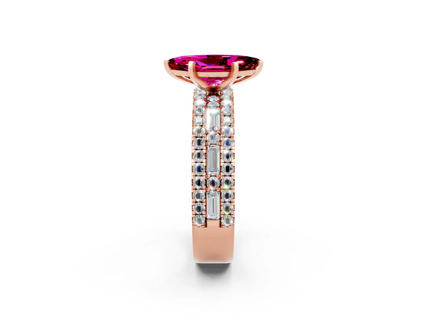 Rose gold Marquise Cut Garnet Solitaire Ring with Pavé and Channel Set Band