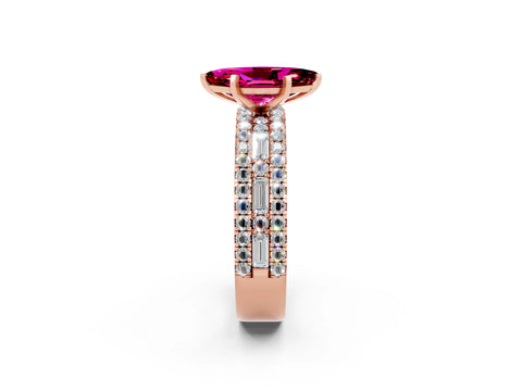 Rose gold Marquise Cut Garnet Solitaire Ring with Pavé and Channel Set Band_2