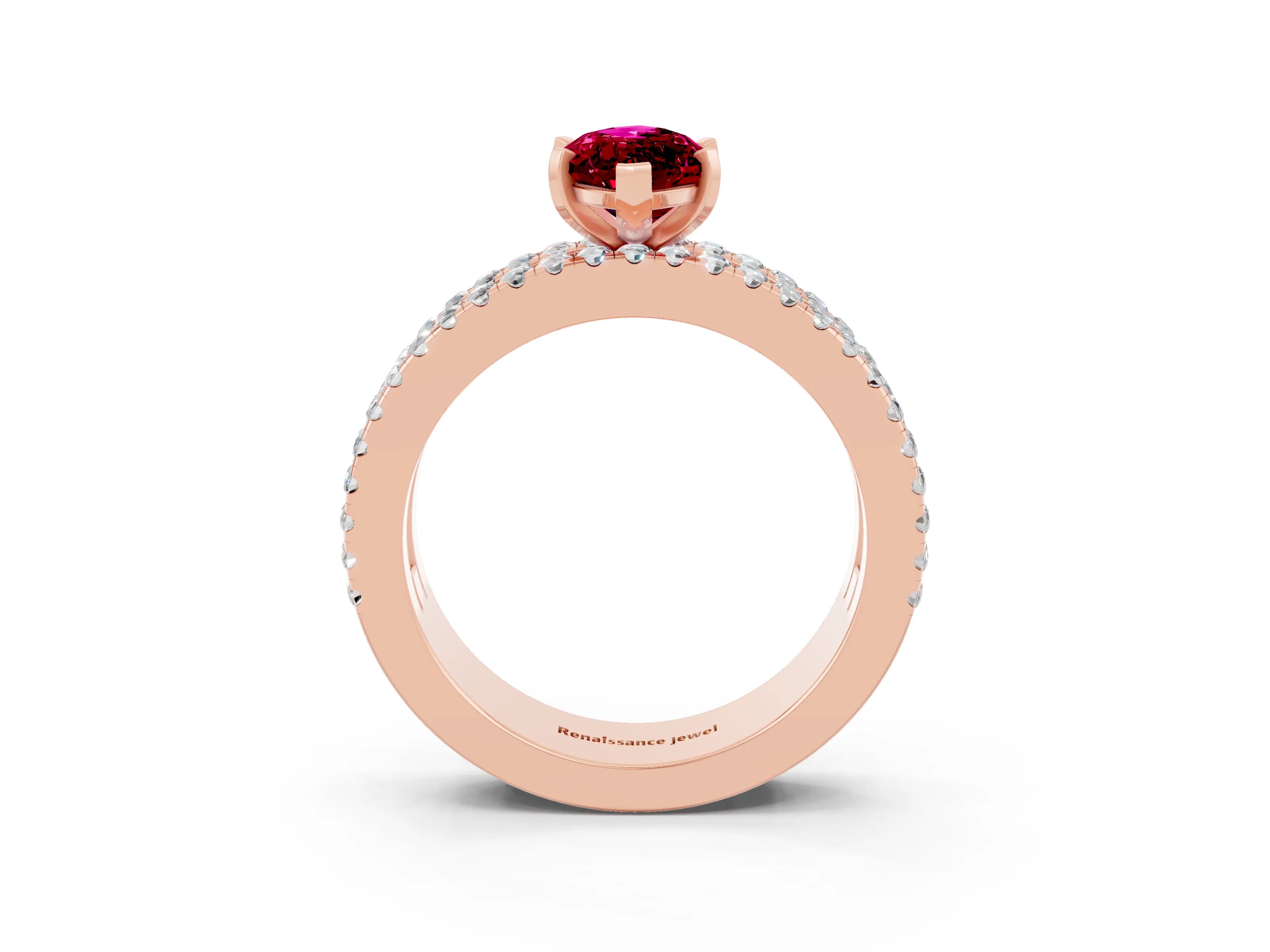Rose gold Marquise Cut Garnet Solitaire Ring with Pavé and Channel Set Band_3
