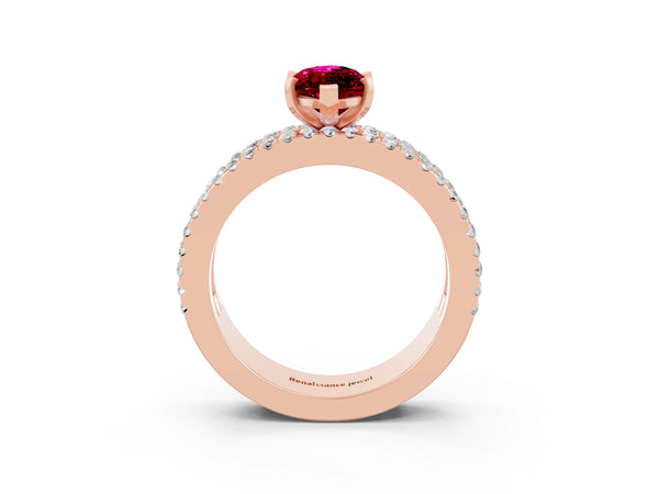 Rose gold Marquise Cut Garnet Solitaire Ring with Pavé and Channel Set Band