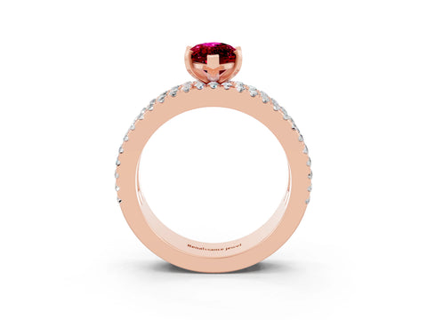 Rose gold Marquise Cut Garnet Solitaire Ring with Pavé and Channel Set Band_3