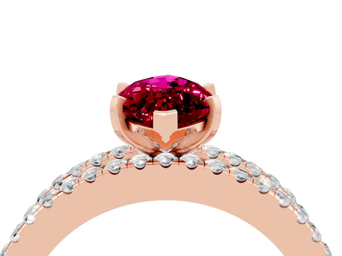 Rose gold Marquise Cut Garnet Solitaire Ring with Pavé and Channel Set Band_4