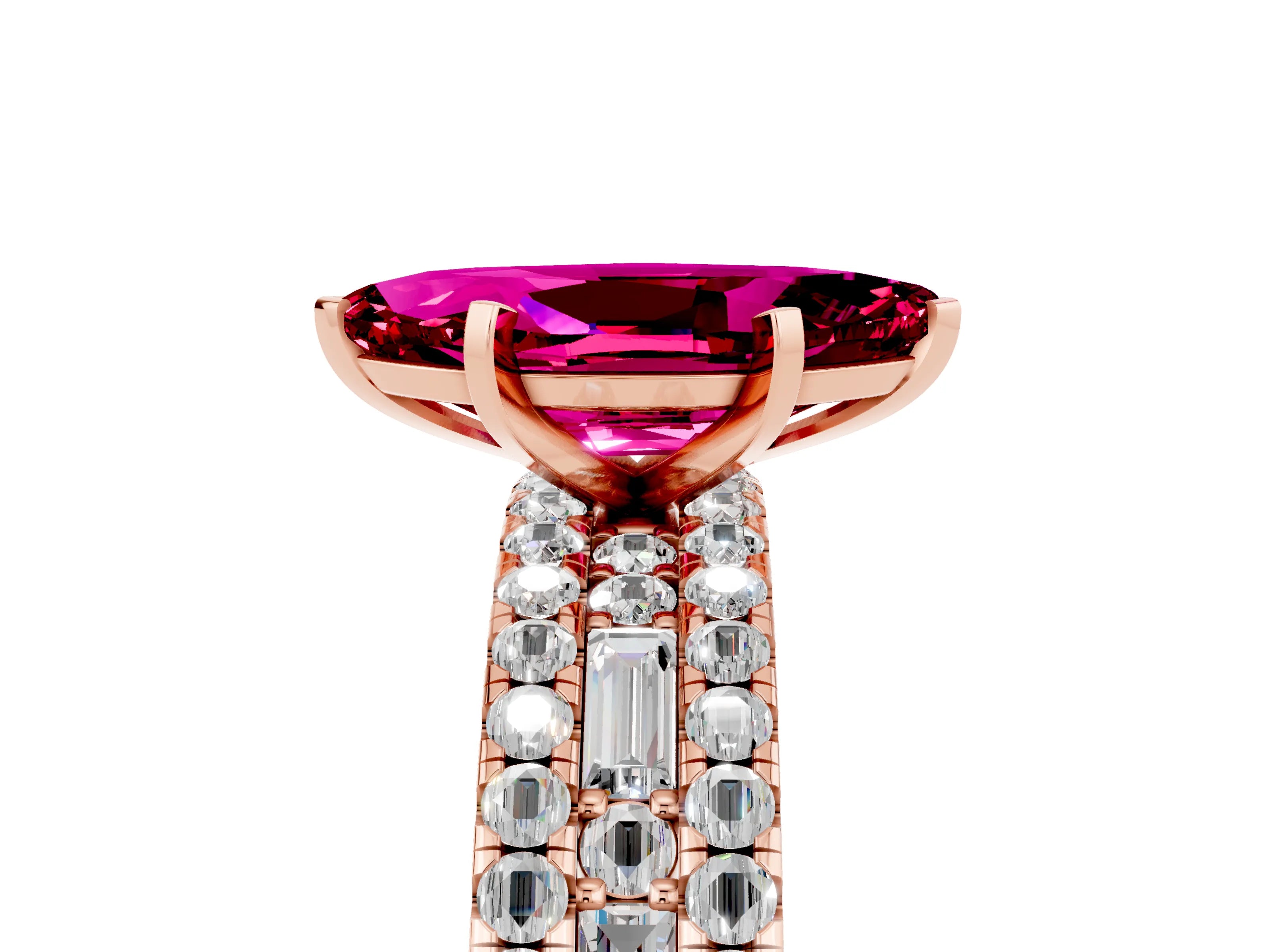 Rose gold Marquise Cut Garnet Solitaire Ring with Pavé and Channel Set Band_5