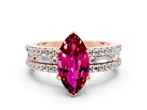Rose gold Marquise Cut Garnet Solitaire Ring with Pavé and Channel Set Band