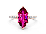 Rose gold Marquise Cut Garnet Solitaire Ring with Pave Band and Four Prong Setting_12