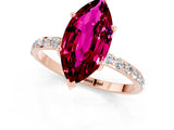 Rose gold Marquise Cut Garnet Solitaire Ring with Pave Band and Four Prong Setting_13