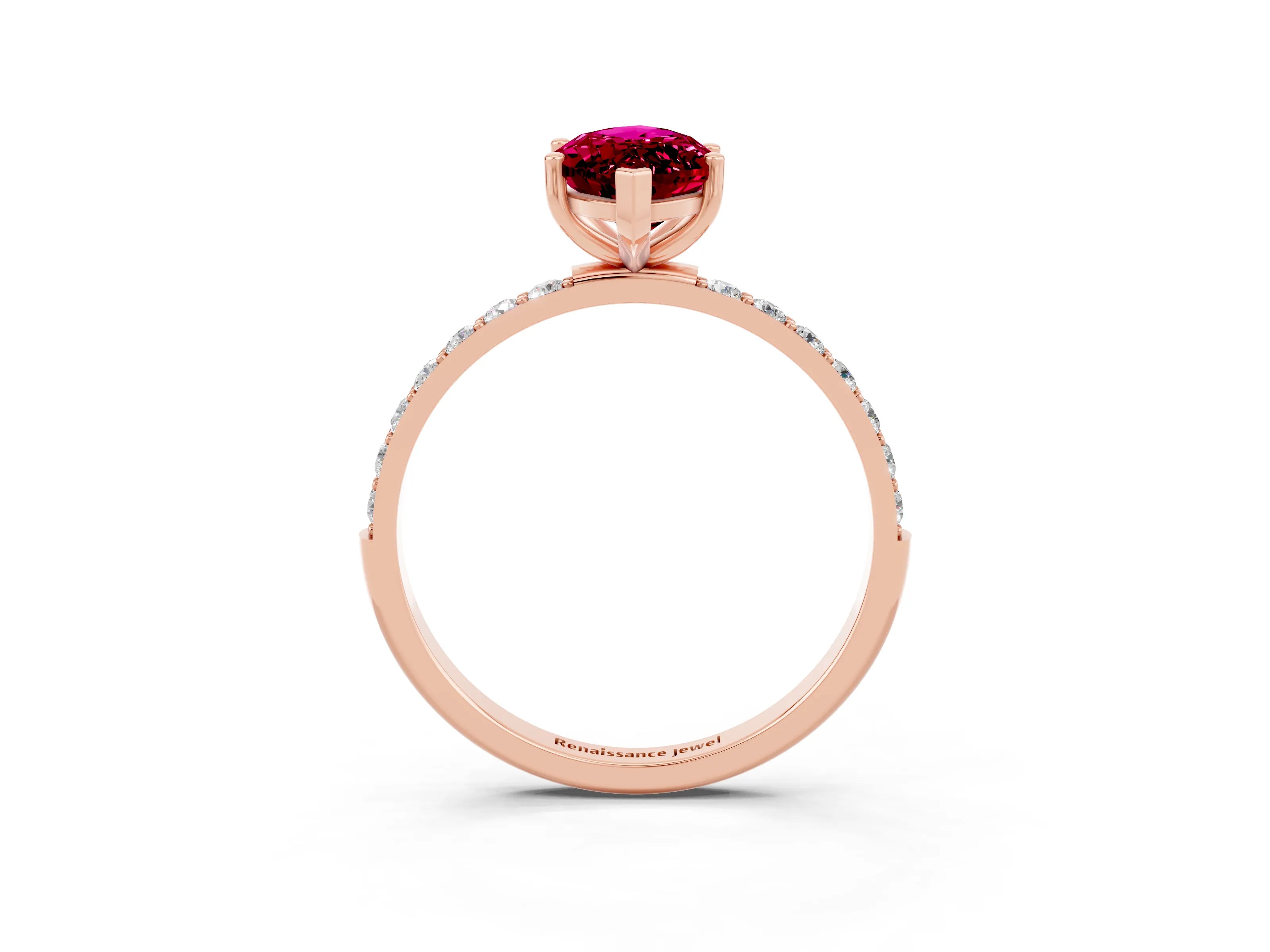 Rose gold Marquise Cut Garnet Solitaire Ring with Pave Band and Four Prong Setting_15