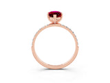 Rose gold Marquise Cut Garnet Solitaire Ring with Pave Band and Four Prong Setting_15