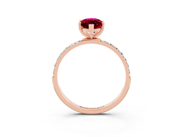 Rose gold Marquise Cut Garnet Solitaire Ring with Round  Pavé Band and Prong Setting