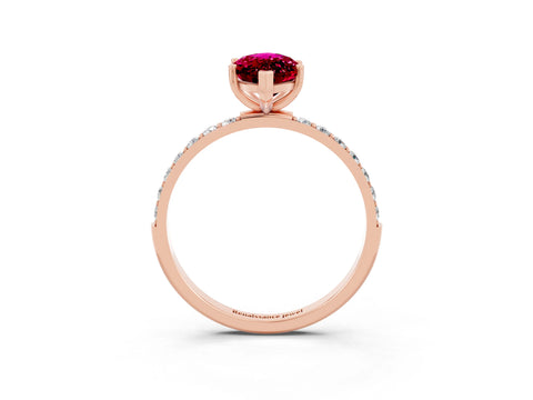 Rose gold Marquise Cut Garnet Solitaire Ring with Pave Band and Four Prong Setting_15