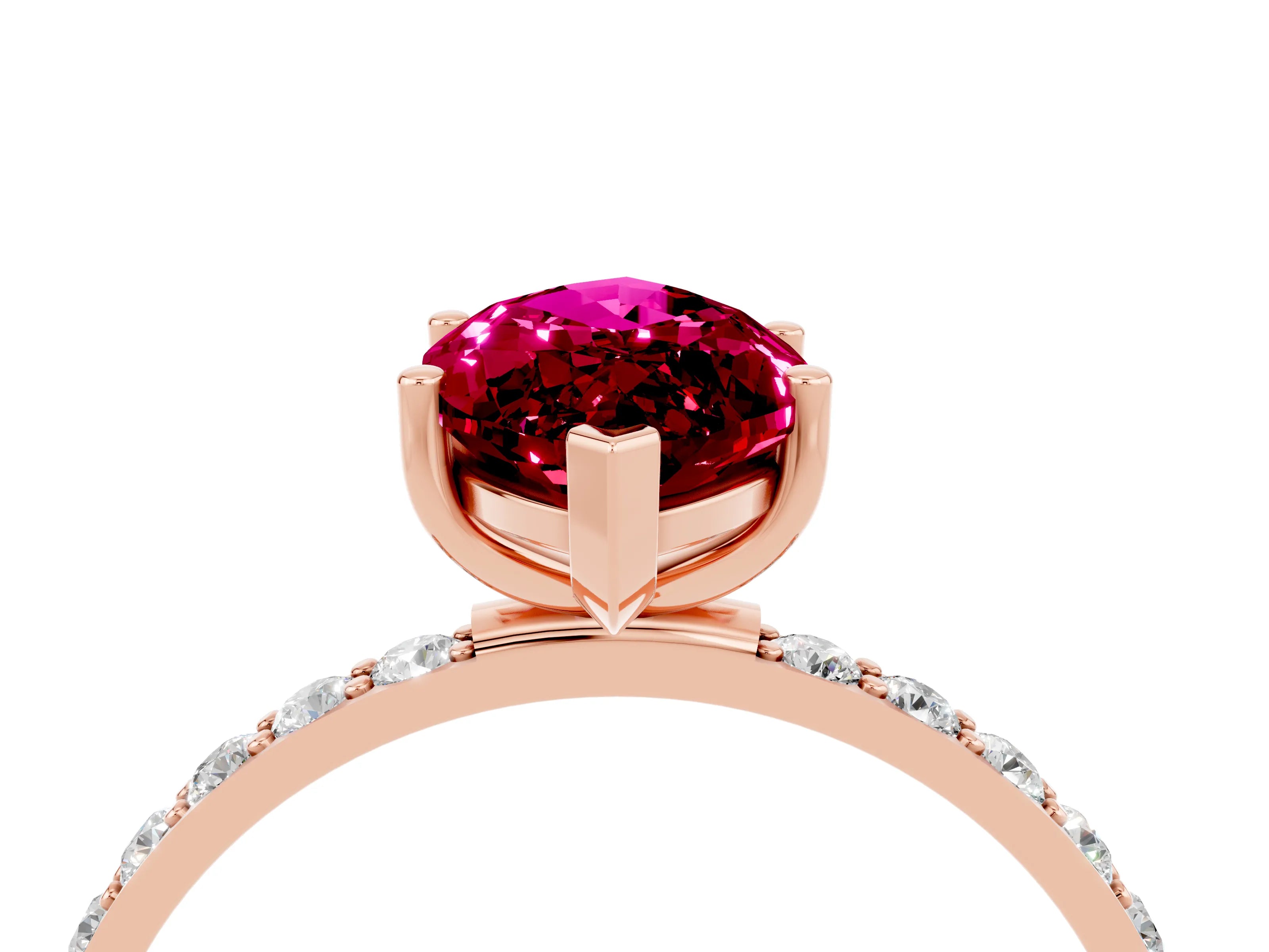 Rose gold Marquise Cut Garnet Solitaire Ring with Pave Band and Four Prong Setting_16